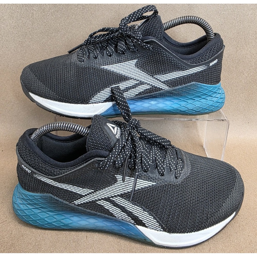 Reebok Sz 7.5 Crossfit FU7564 Mens Black White Blue Running Walking Shoes